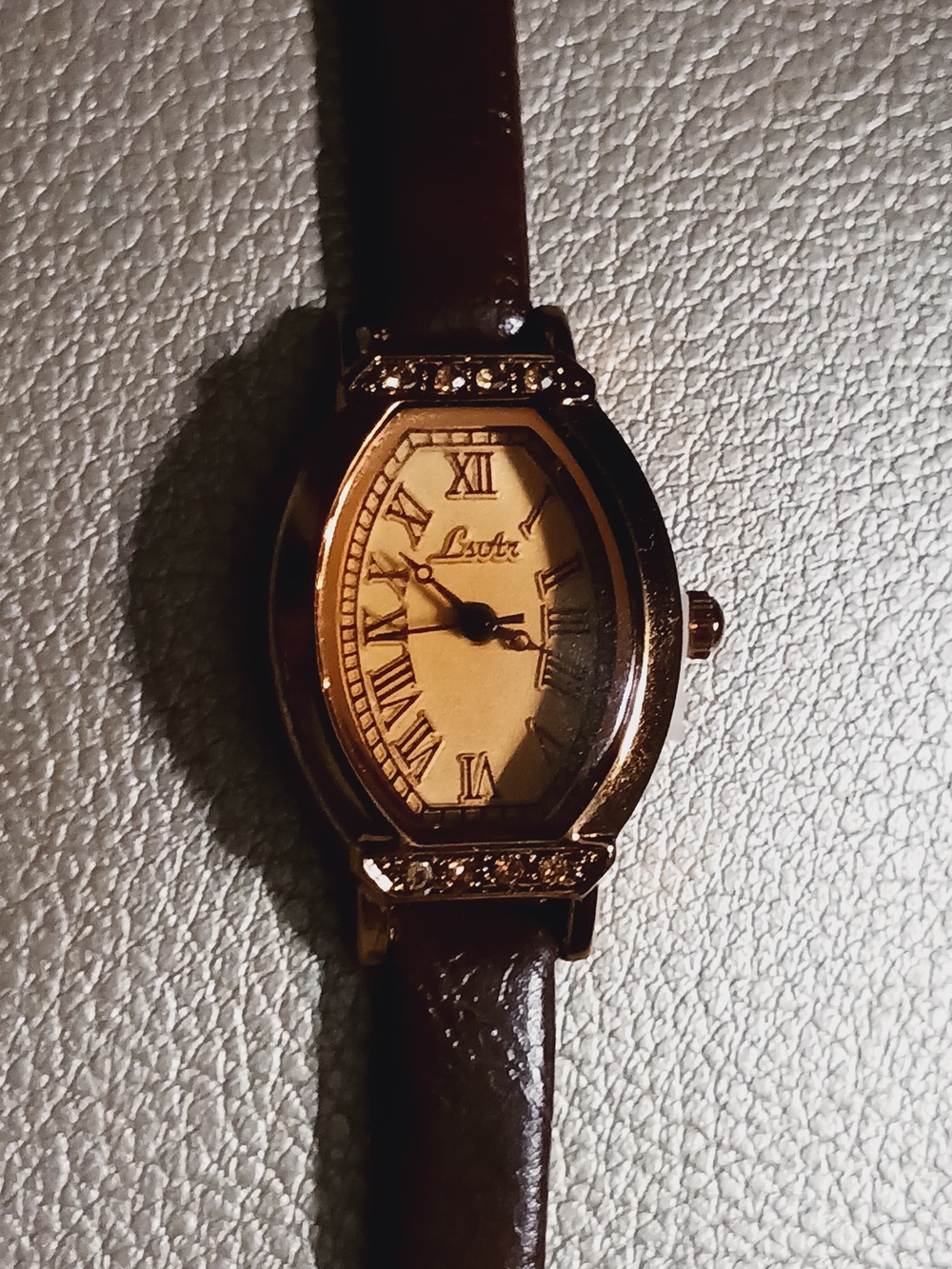 Gold-Tone Tonneau Watch with Brown Strap NWT